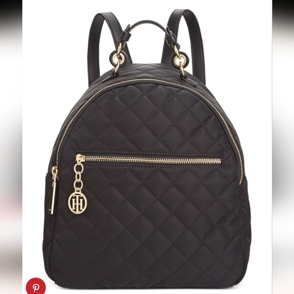 Handbags - Tommy Hilfiger Black Quilted Elegant Backpack Style